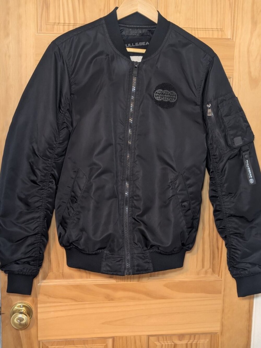 Pull and Bear Mens Bomber Jacket Small Black Full Zip